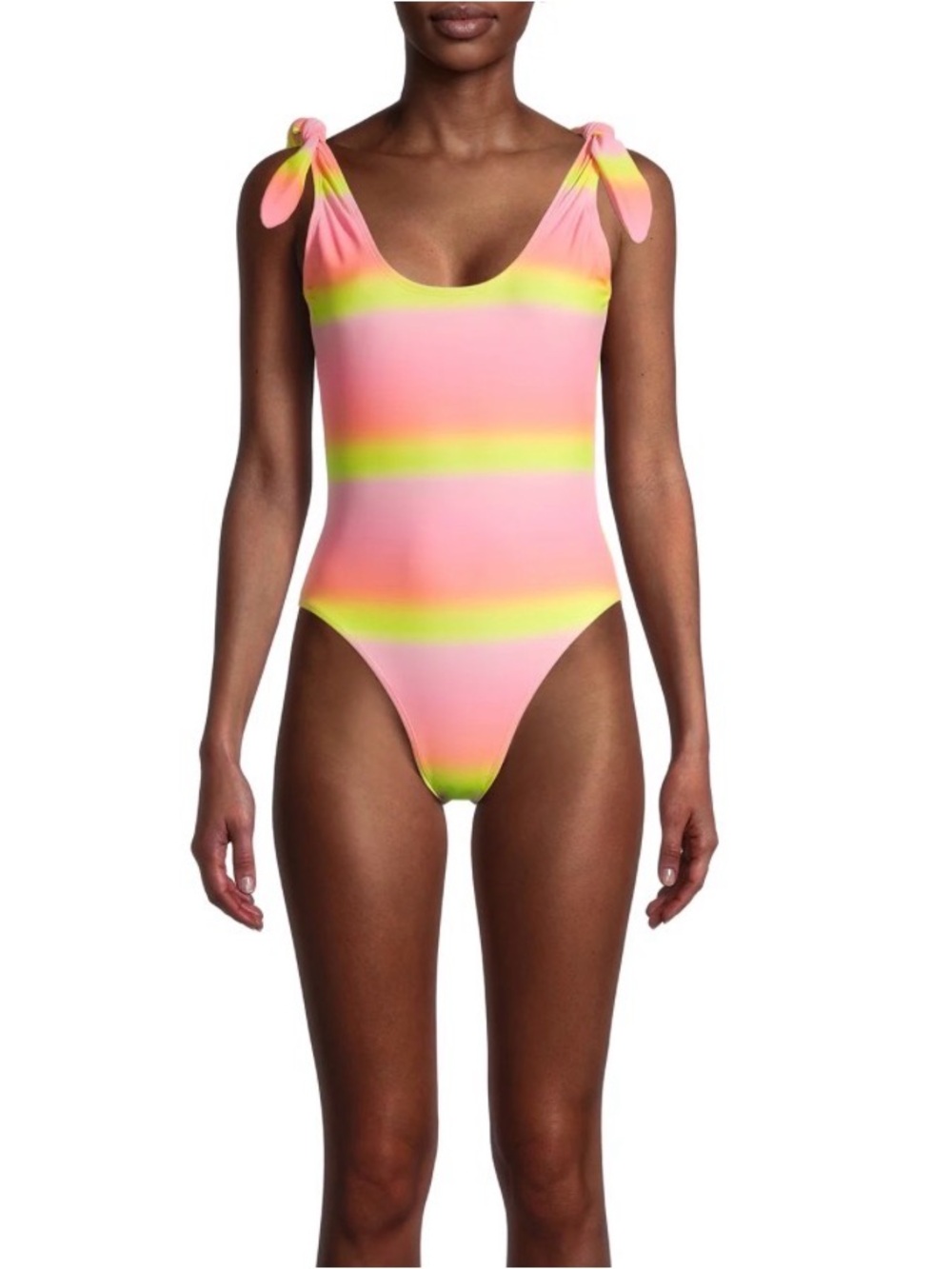 Women’s One Piece Swimsuit Size S Yellow Pink Striped Bathing Suit by XOXO